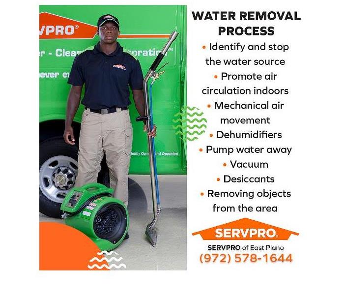 SERVPRO technician standing in front of a SERVPRO truck, holding restoration equipment